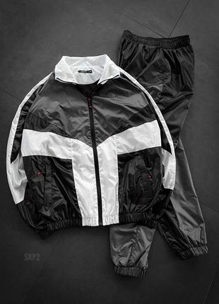 Мужской спортивный костюм из плащевки ветровка + штаны черный с серым весенний осенний (bon)3 фото