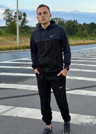 Чоловічий спортивний костюм nike чорний із синім на блискавці весняний осінній толстовка + штани найк (bon)