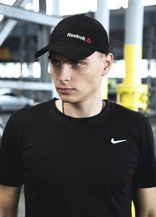 Кепка reebok мужская коттоновая черная с белым лого | бейсболка рибок на лето (bon)