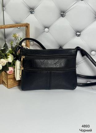 Маленька зручна чорна сумка з екошкіри6 фото