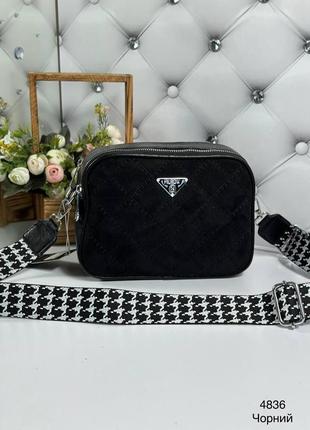 Женская стильная черная сумка кросс-боди искусственная замша + экокожа1 фото