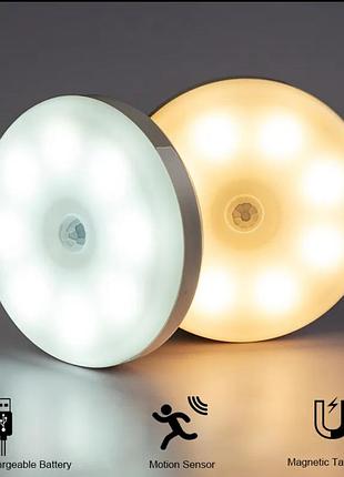 Світильник світлодіодний з датчиком руху, на магніті з usb-зарядкою портативна лампа на акумуляторі