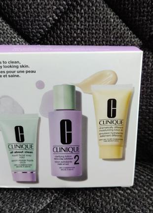 Clinique набір liquid facial soap mild, clarifying lotion 2, different moisturizing lotion