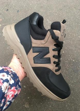 Зимові чоловічі кросівки new balance black beige ‼️ мужские кожаные ботинки нью беланс чорные с коричневым