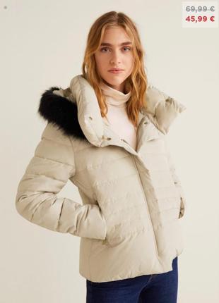Куртка бежевая стеганая mango xs пуховик пух