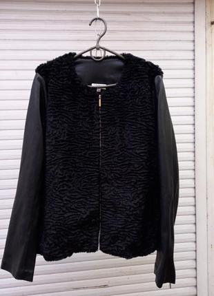 Женская курточка комбинированная мех эко с кожей