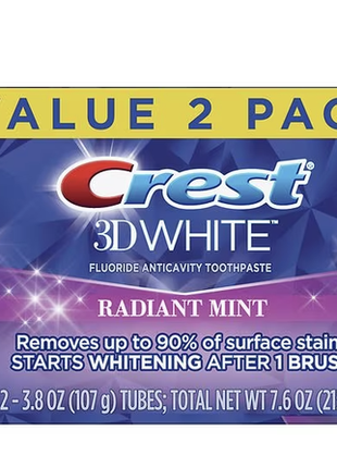 2 шт отбеливающая зубная паста для чувствительных зубов crest 3d white radiant mint 215 грамм2 фото