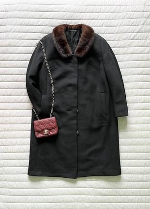 Пальто с мехом норка черное свободное шерсть ретро винтаж maris купить цена5 фото