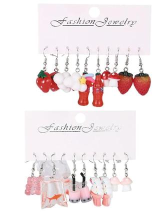 Набір жіночих сережок-крапель зі смоли 10 шт, дитячі сережки, прикраси з цікавим дизайном, сережки-краплі3 фото