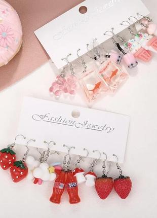 Набір жіночих сережок-крапель зі смоли 10 шт, дитячі сережки, прикраси з цікавим дизайном, сережки-краплі2 фото
