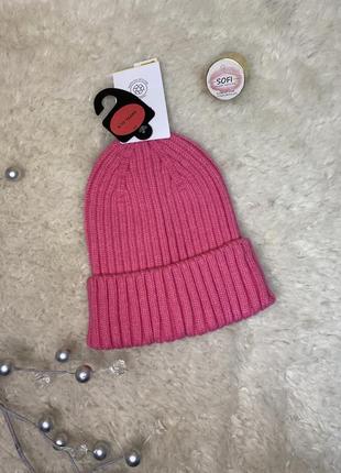 Детская теплая шапка вязаная 6-10лет розовая m&s оригинал марк спенсер1 фото