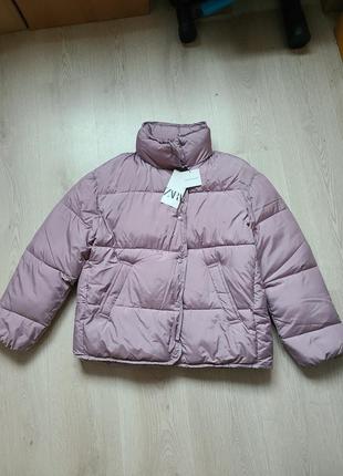Куртка пуффер фіолетова непромокна об'ємна zara 4369/251 xs s m5 фото