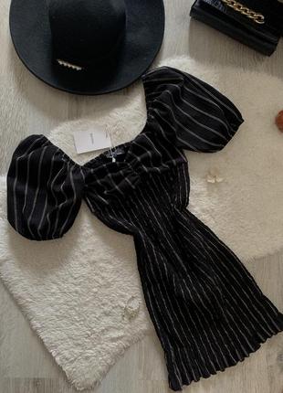 Bershka сукня міні, чорна, плаття з рукавами фонариками3 фото