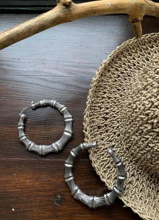 Металлические серьги кольца бамбук2 фото