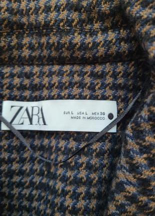 Пальто принт в гусиную лапку коричневое oversize l zara 2106/4407 фото