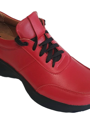 Кожаные женские кроссовки красного цвета на высокой облегченной подошве для бега 36-41 демисезонные3 фото