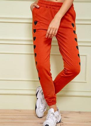 Жіночі спортивні штани теракотового кольору з принтом серце (домашні брюки)5 фото