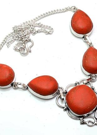 Колье красная бирюза,стерлинговое серебро 925