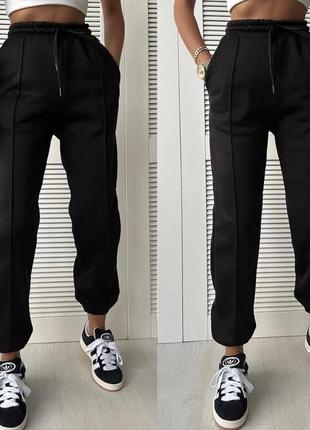 🎨3! стильные теплые джоггеры на флисе женские спортивные штаны на флисе флис флис флисе флис черное, черное, жэнкие джоггеры3 фото