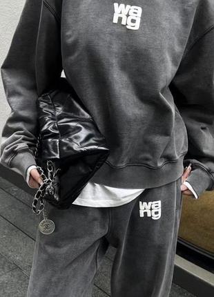 Сірий спортивний костюм wang оверсайз фасон, штани джогери, штани, кофта, світшот, худи сірий із потертостями3 фото