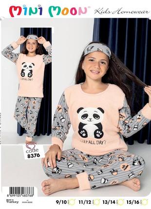 Тепла піжама для дівчинки mini moon туреччина розмір 134, 140, 146, 152 сіра1 фото