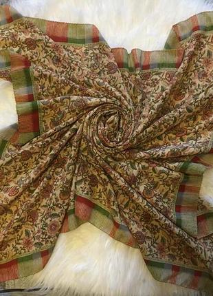 Женский красивый большой шелковый платок шаль палантин в цветы1 фото