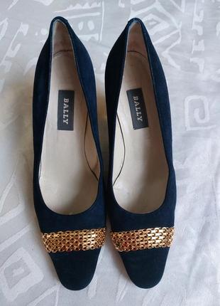 Элегантные темно- синие туфли,bally,замш2 фото