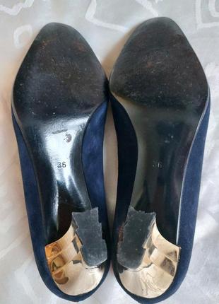 Брендовые замшевые туфли, лодочки, темно- синие7 фото