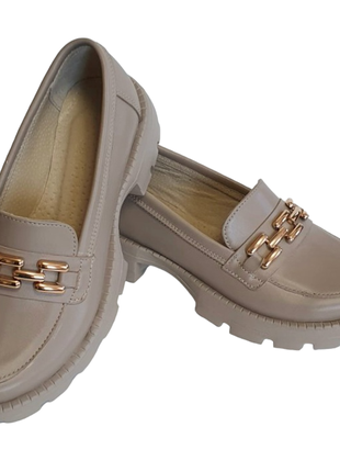 Жіночі лофери з натуральної шкіри на потовщеній підошві капучино бежевий 36-41 взуття на замовлення, виробник3 фото
