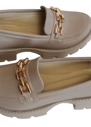 Жіночі лофери з натуральної шкіри на потовщеній підошві капучино бежевий 36-41 взуття на замовлення, виробник5 фото