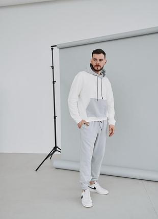 Спортивний костюм чоловічий весна осінь color block з худі світлосірий