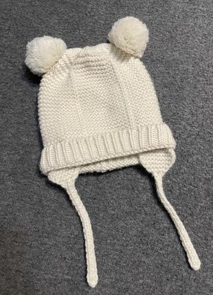 Трикотажная шапка с плетеной текстурой и помпонами2 фото