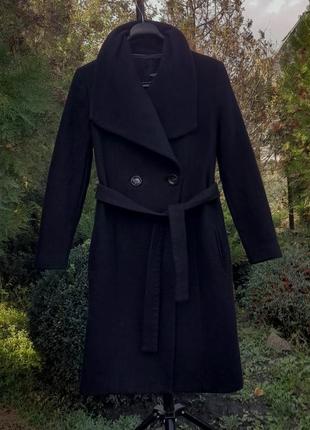 Чорне вовняне пальто міді з лацканами
