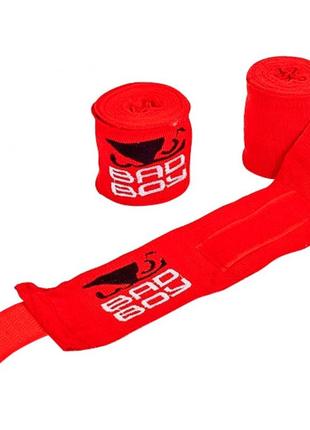 Бинты боксёрские bad boy 5464-3-4 хлопок с эластаном 3м. цвет красный.