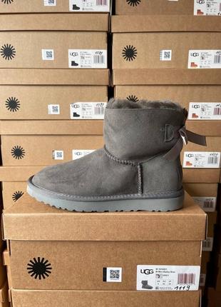 Сапоги теплые ugg bailey bow boot grey (мех)2 фото