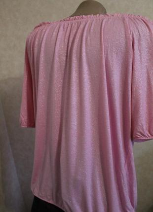 Блузочка с открытыми плечами, нежная, розовая из серебристым вкраплением6 фото