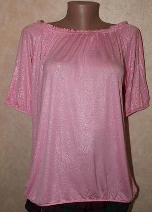 Блузочка с открытыми плечами, нежная, розовая из серебристым вкраплением1 фото
