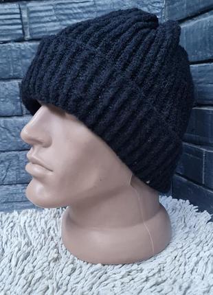 Зимняя черная  шапка  ferz с подворотом шерсть 40% альпака 10% акр. 50% 29353
