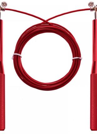Скакалка швидкісна кросфіт із підшипником і сталевим тросом з алюмінієвими ручками cima червоний1 фото