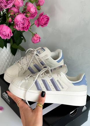 Женские кроссовки адидас супер стар superstar bonega beige/blue