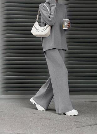 Теплый костюм из ангоры рубчик кофта свитер свободного кроя с горлом брюки палаццо с высокой посадкой на резинке широкие модный2 фото