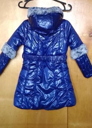 4-5 лет 110 см теплое зимнее синее пальто куртка пуховик на девочку2 фото