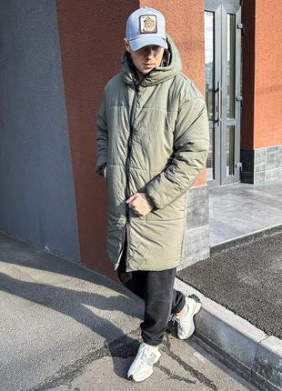 Мужская зимняя парка серая однотонная до -25*с длинная куртка с капюшоном до колен (bon)8 фото