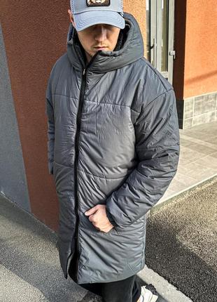 Мужская зимняя парка серая однотонная до -25*с длинная куртка с капюшоном до колен (bon)6 фото