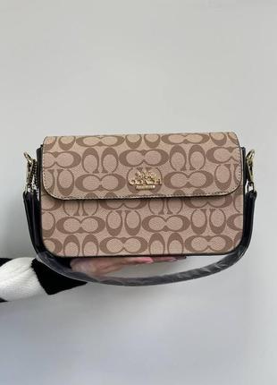 Женская сумка кросс-боди coach crossbody бежевая кожаная коуч (bon)