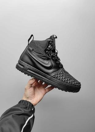 Мужские зимние кроссовки nike lunar force duckboot черные кожаные до -21*с с мехом найк лунар (bon)