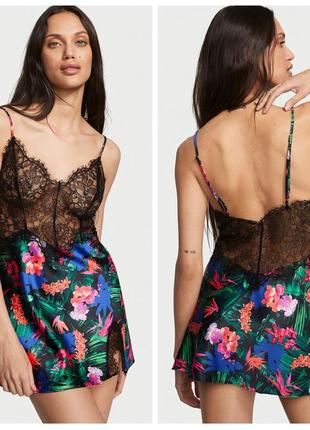 Victoria ́s victorias secret віктория сикрет сатинова нічна lace top satin slip