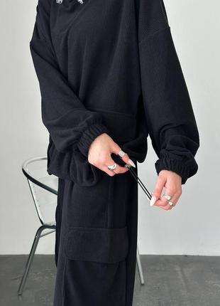 Стильный оверсайз-вельветовый костюм, штаны карго и кофта с капюшоном4 фото