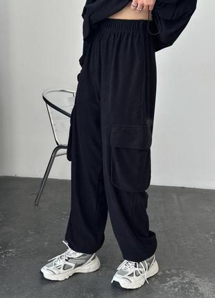 Стильный оверсайз-вельветовый костюм, штаны карго и кофта с капюшоном6 фото