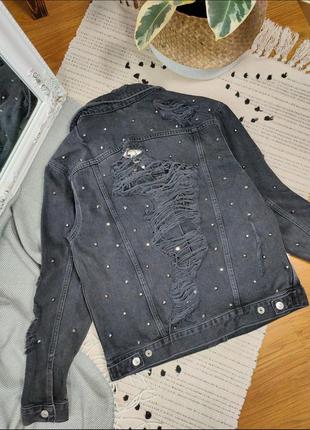 Джинсовый пиджак с рваностями9 фото